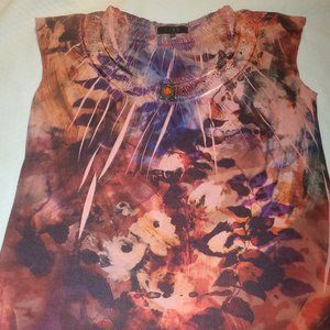 Bleu - Women's Blue/Pink with Ruffle Neckline Top